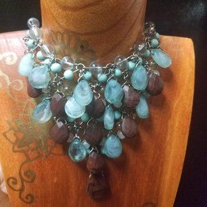 Coastal Pyramid Statement Necklace with Layered Glass Beads